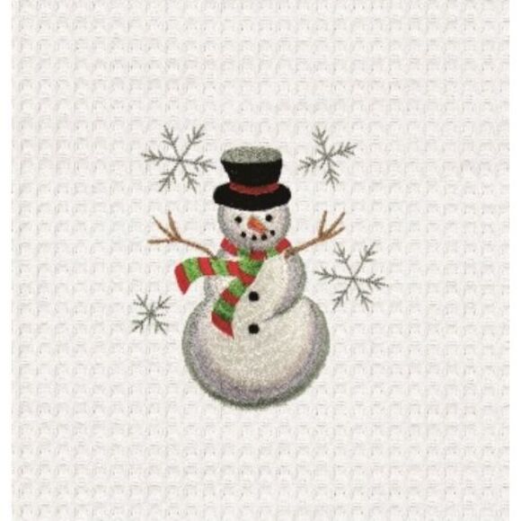 Wintry Fun Jolly Snowman Cotton Waffle Weave Kitchen Towel - Picture 1 of 4